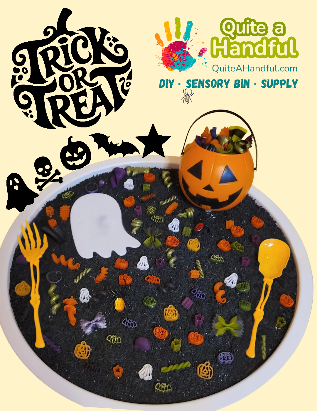 Trick or Treat Sensory Bin by Quite A Handful